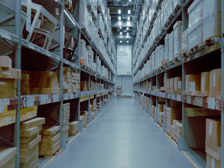 Warehouse racking with stock ready for Amazon